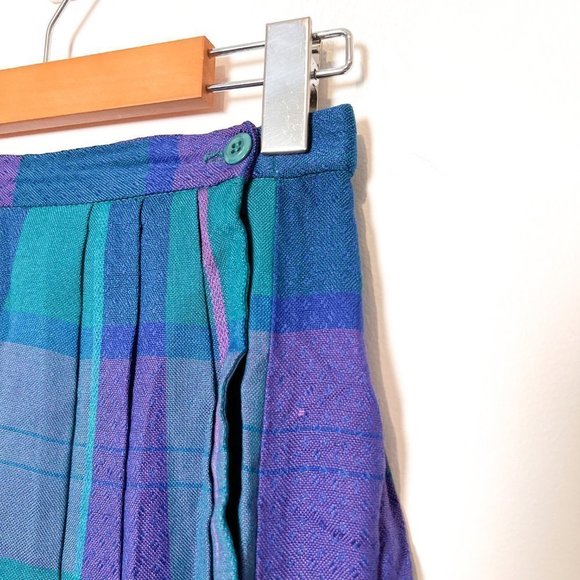 Vintage 80's Teal Plain A-Line Midi Skirt - Picture 4 of 7